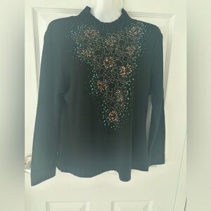 Vintage Women’s Black Wool Beaded Lace Glam Grandma Whimsigoth Sweater Small